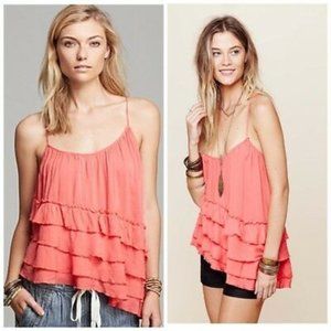 NWT Free People Pink Asymmetrical Ruffle Tank XS
